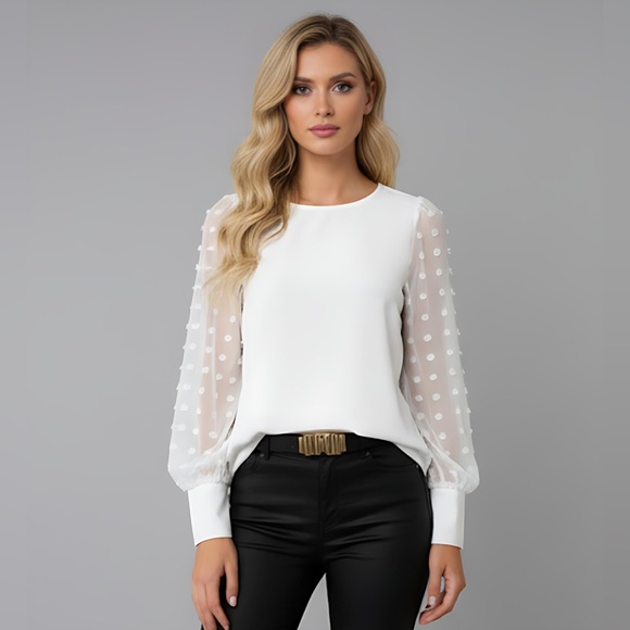 Tops - Bishop Sleeve Chiffon Blouse White